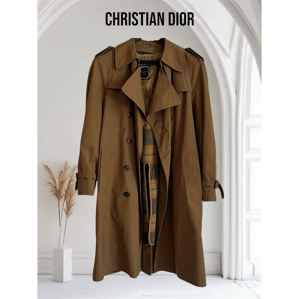 Vintage Christian Dior 80's Era Brown Trench Coat w/Detachable Wool Liner 38R